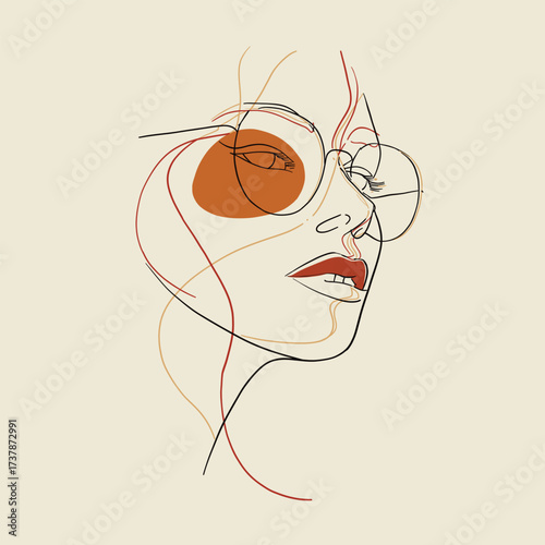 Elegant line art portrait of a woman with glasses in minimalist style. Perfect for fashion, lifestyle and modern editorial design