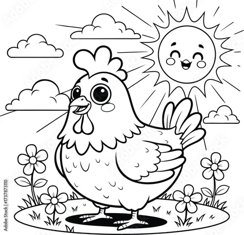Vector art of cute chicken in the farm for coloring book