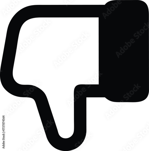 Simple Black Thumbs Down Icon Expressing Disapproval on White Background
