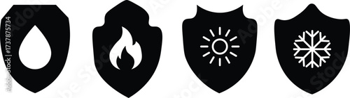 Waterproof, fireproof, sunproof and frostproof defense icon. Resistance, Protection from External Influence. Resistance on transparent background
