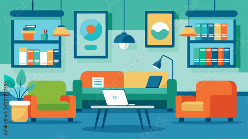 A lounge area with comfortable couches and coffee tables perfect for browsing online resources or studying.