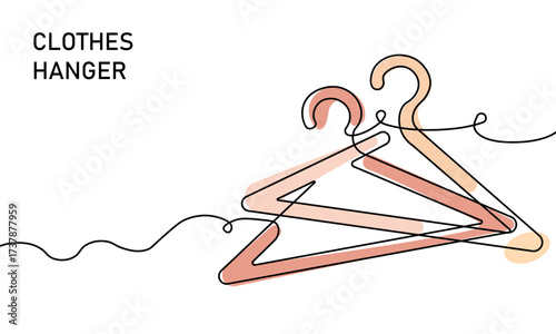 Delicate, flowing illustration features stylized clothes hangers connected by a thread, conveying creativity and fashion. Ideal for wardrobe, design concepts and lifestyle branding with light palette.