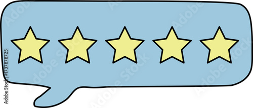 Five-star rating in a blue speech bubble representing customer satisfaction