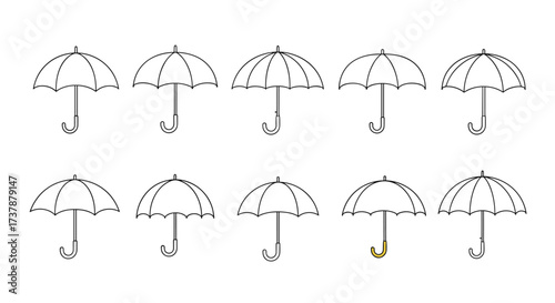 A Collection of Different Umbrella Designs and Handle Styles.