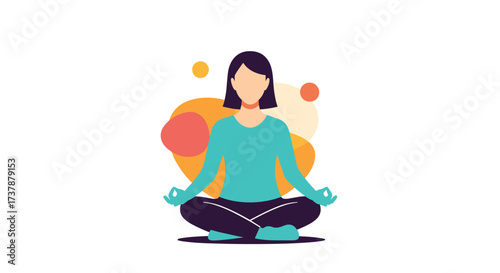 Woman meditating in a yoga pose promoting inner peace and relaxation.