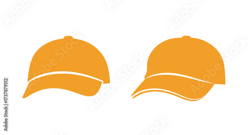 Two orange baseball caps with white trim isolated on white background.