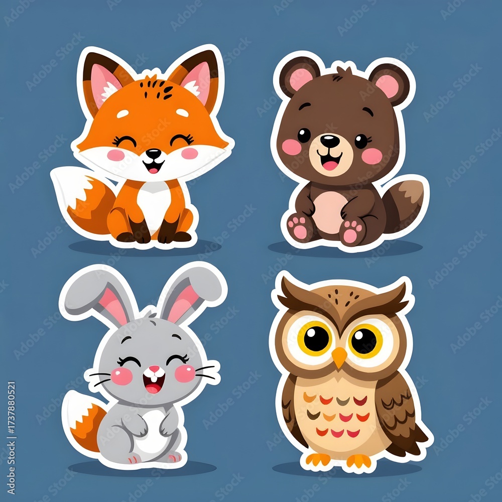Fototapeta premium A cute vector illustration set of funny cartoon animal head icons, a collection featuring a baby owl face