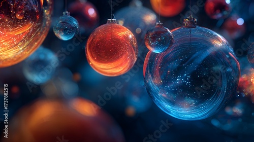 Floating Christmas Ornaments in Zero Gravity Cosmic Holiday Scene