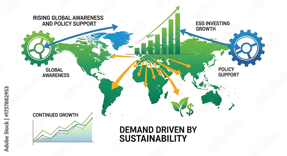 Fototapeta premium Demand driven by sustainability and rising global awareness, policy support