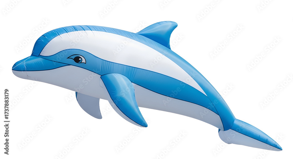 Obraz premium Fun blue and white inflatable dolphin pool toy for summer beach vacation and water activities isolated PNG with Transparent Background