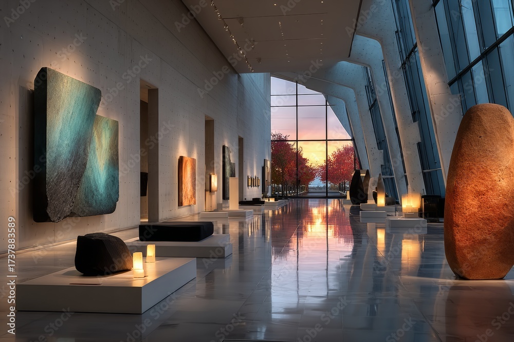Fototapeta premium Spacious hall with panoramic windows. Generative AI