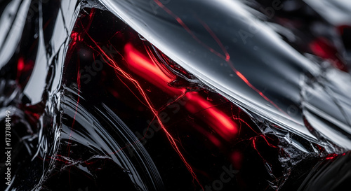 Stunning dark obsidian with bright red glowing streaks, perfect for powerful technology or striking design concepts in modern marketing materials