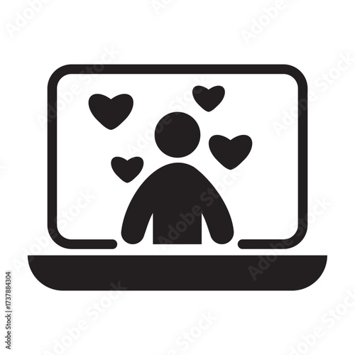 Laptop with heart icon, symbol of digital love, online connection, and virtual romance.