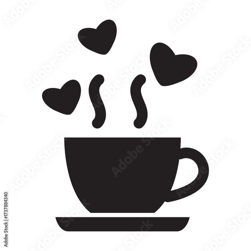 Coffee cup with hearts icon, representing love for coffee, warmth, and romantic mornings.