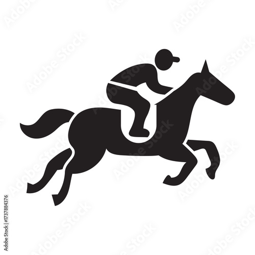 Horse rider racing icon, depicting jockey and horse in full speed during competition.