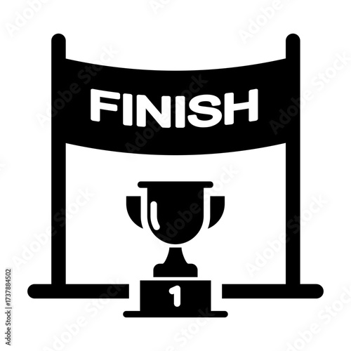 Finish line with trophy icon, symbol of ultimate goal and championship achievement.