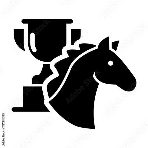 Horse head with trophy icon, representing champion horse and winning race.