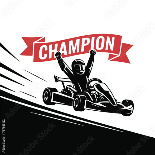 Go Kart Racing Champion Vector Sticker Set