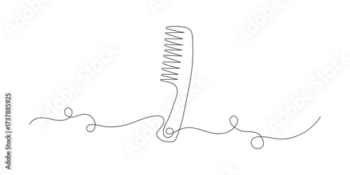 Continuous drawing of comb in simple linear style for symbol, One line drawing of comb