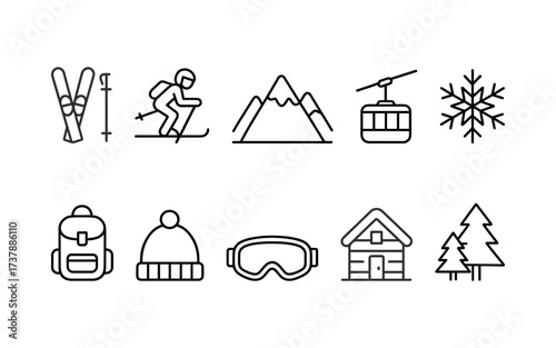 Ski & Winter Sports Line Icons – Alpine, Snow, and Resort Travel