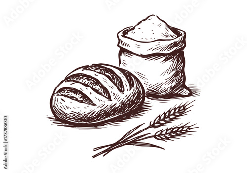 Sourdough bread hand drawn sketch vector illustration