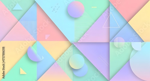 Colorful geometric shapes in pastel hues create a vibrant abstract background for design use