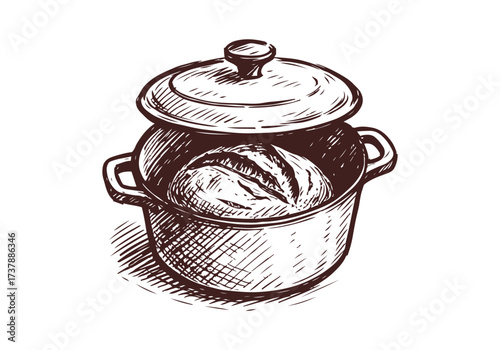 Sourdough bread hand drawn sketch vector illustration