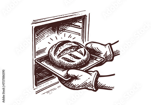 Sourdough bread hand drawn sketch vector illustration
