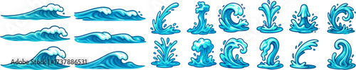 Aquatic water splash waves collection blue vector clipart