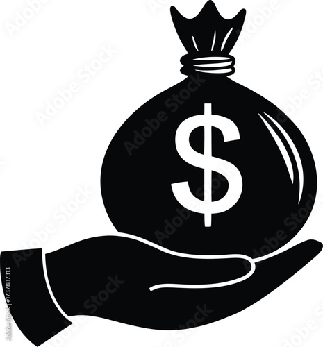 Open hand holding a money bag with a dollar sign