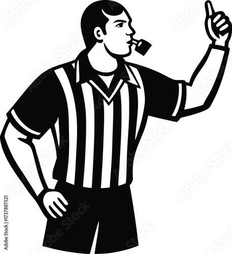 Sports referee holding a steel whistle illustration