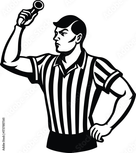 Sports referee holding a steel whistle illustration for game official