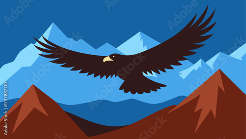 Eagle flying over mountain illustration