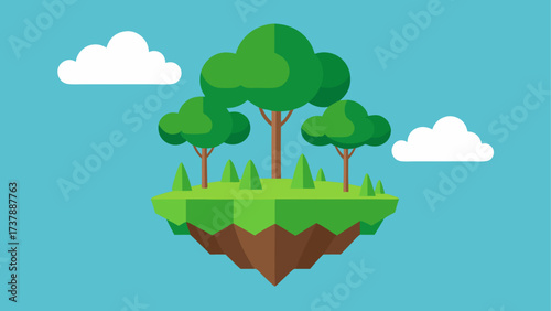 Floating island with trees and clouds art