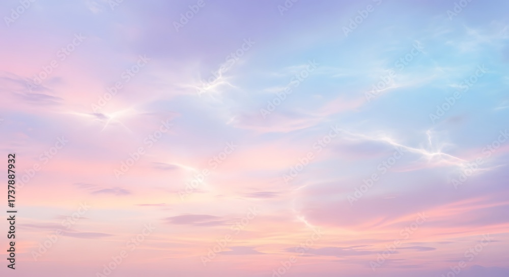 Obraz premium Serene pastel sky at sunset with soft clouds and gentle hues of pink and blue, perfect for relaxation