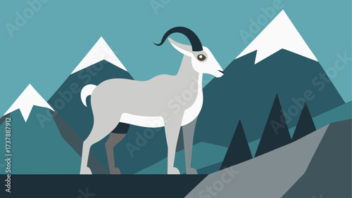 Mountain goat standing in snowy mountains