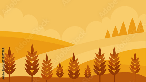 Wheat field landscape in golden colors