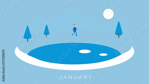 Person skating on ice in winter landscape