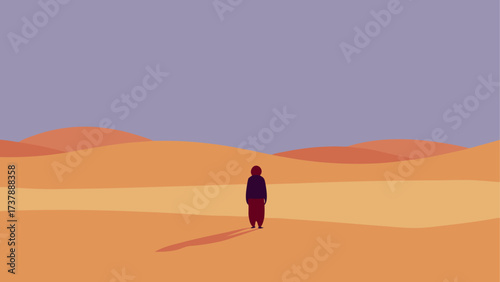 Person walking alone in a desert landscape
