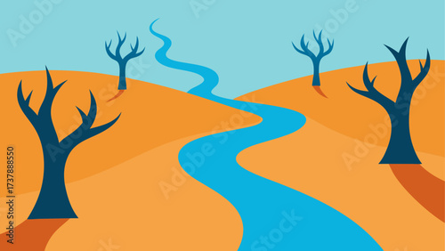 River winding through barren landscape art