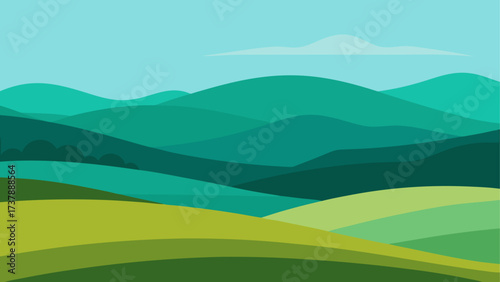 Landscape with rolling hills and blue sky