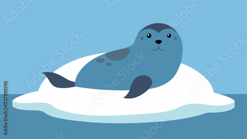 Cartoon seal resting on an ice floe alone