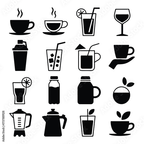 Wallpaper Mural Beverage icons, vector set of different drinks Torontodigital.ca