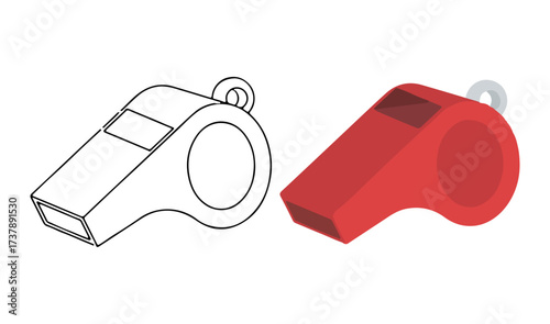 Whistle icon set. Editable vector illustration of sports whistle in line and colored styles. EPS referee tool graphic