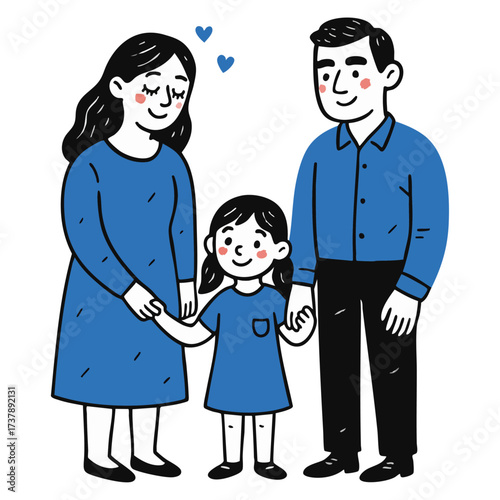 Happy Family Hug Vector Illustration – Parents Embracing Child with Love and Care