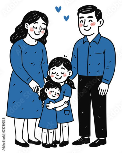 Happy Family Hug Vector Illustration – Parents Embracing Child with Love and Care
