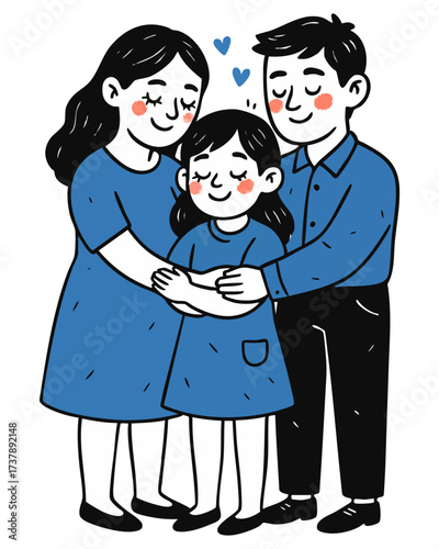 Happy Family Hug Vector Illustration – Parents Embracing Child with Love and Care