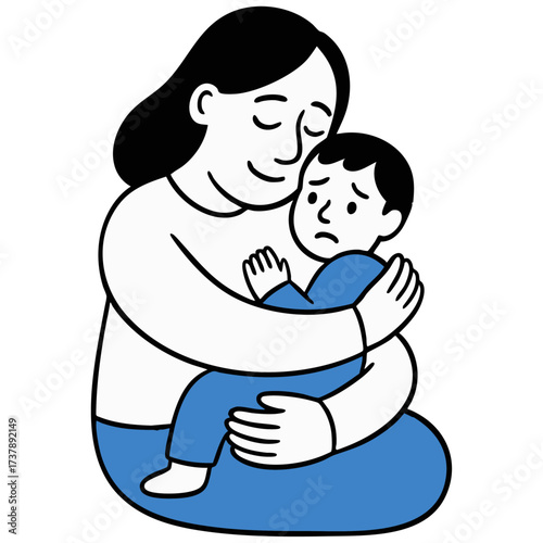 Mother Hugging Child Vector Illustration – Family Love, Safety and Emotional Support