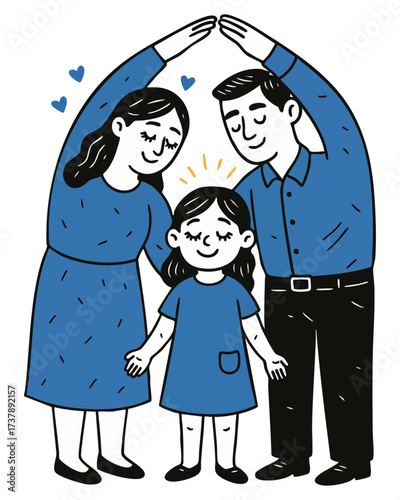 Parents Creating Roof with Hands over Child Vector Illustration – Family Protection, Love and Safety