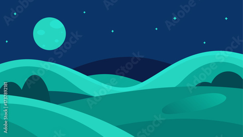 Illustration of a moonlit night landscape